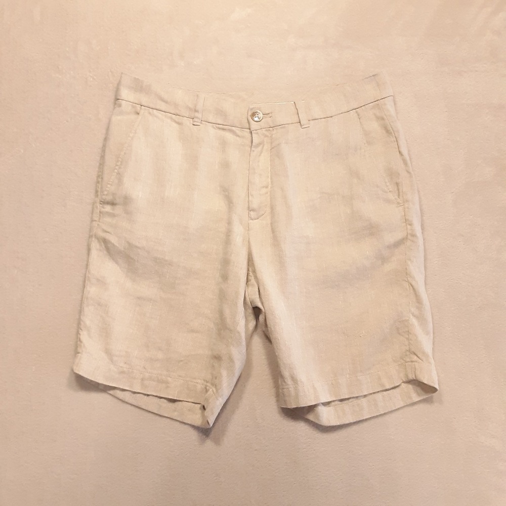 Porter & Ash Mens Linen Cotton Chino Shorts 32 Beige 8" Inseam